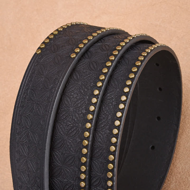 Men's Bull Head Rivet Embossed Leather Belt - image 5