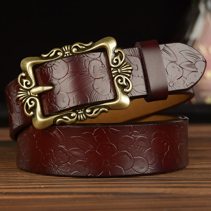 Women's Retro Floral Decorative Leather Belt - Style #2 - Brown - 40 - image 12