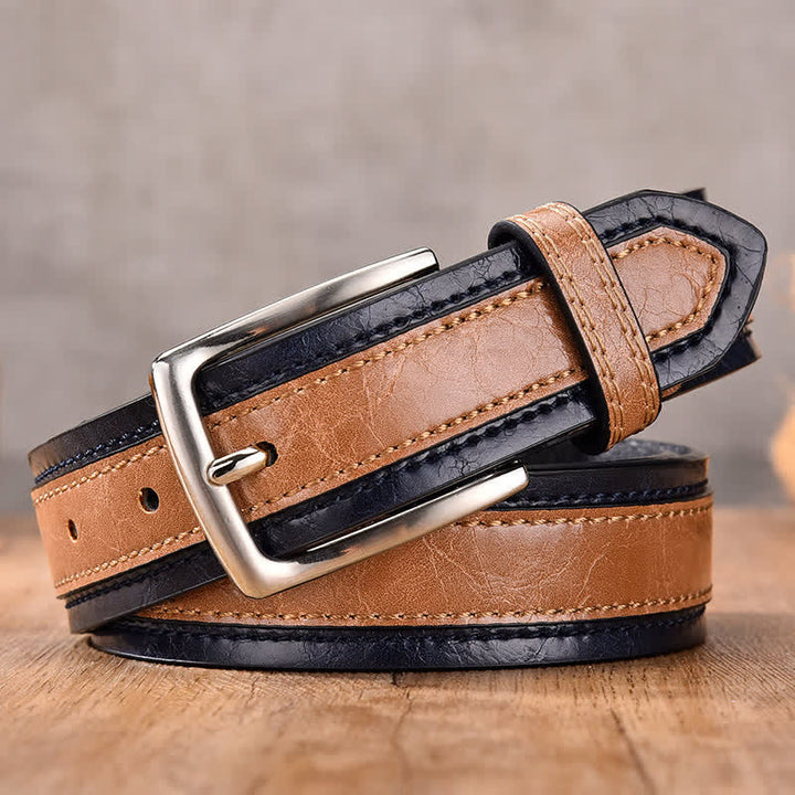 Men's Retro Floral Decorative Leather Belt - Khaki - 46 - image 0