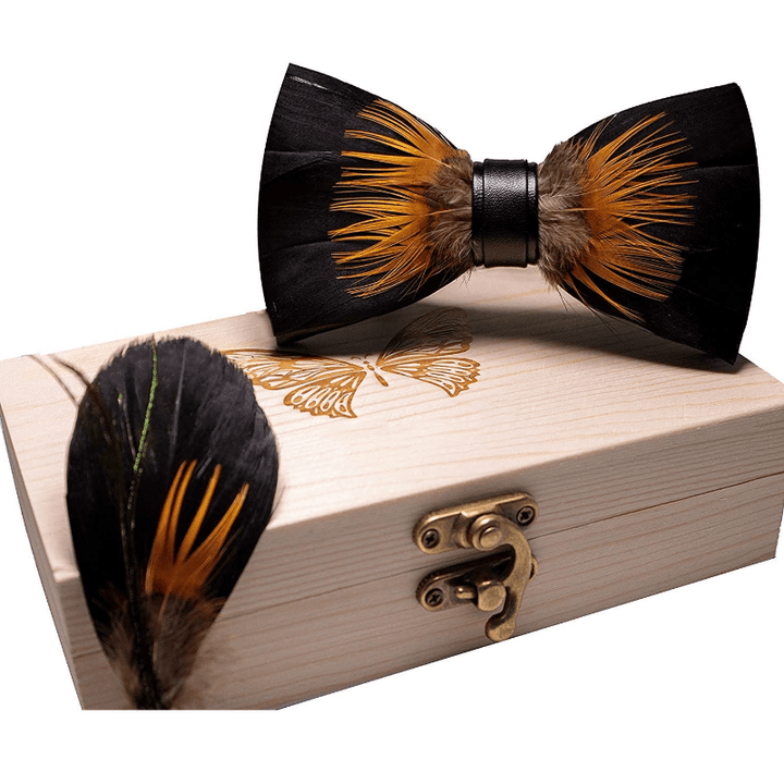 Kid's Orange & Black Sunflower Feather Bow Tie with Lapel Pin - image 7
