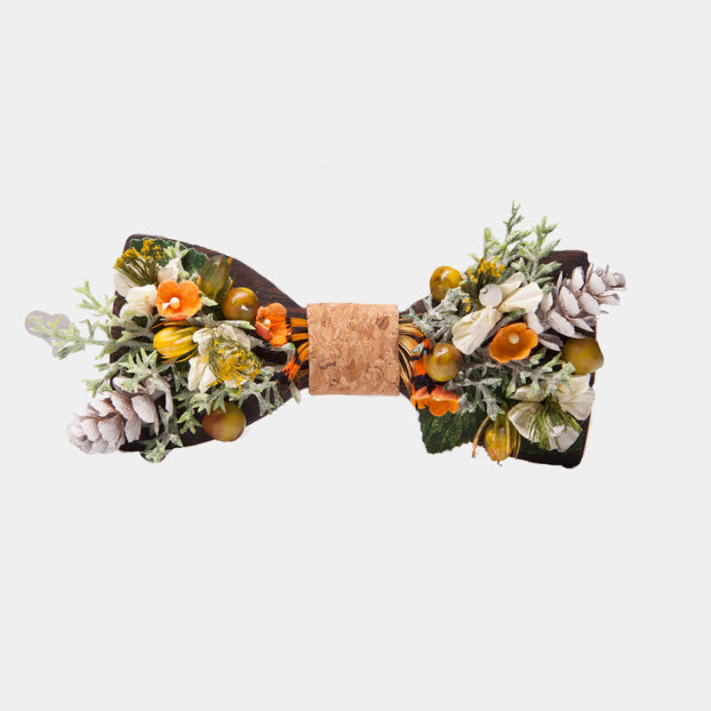 Men's Vintage Forest Bouquet Wooden Bow Tie - Black - image 0