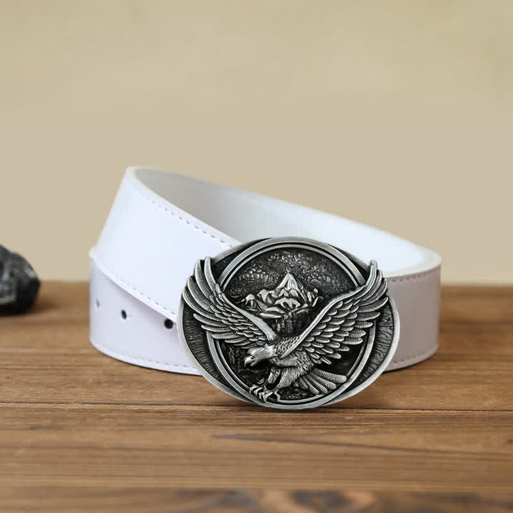 Men's DIY Domineering Flying Eagle Buckle Leather Belt - Antique Silver - White PU Belt (40) - image 10