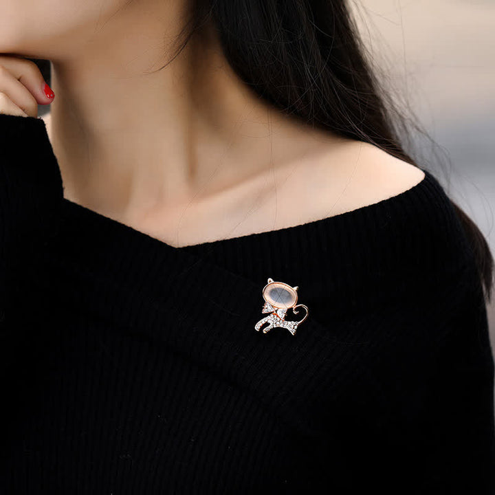 Women's Opal Kitty With Bowtie Brooch - image 1