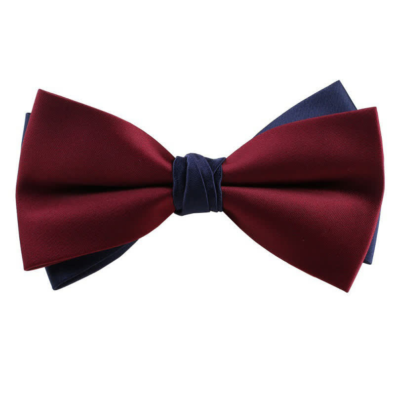 Men's Asymmetrical Two Tone Bow Tie - Burgundy & Navy - image 14