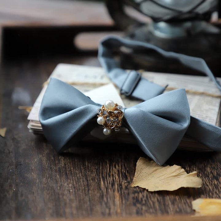 Men's Flowers Pearl Satin Bow Tie - Grey - image 3