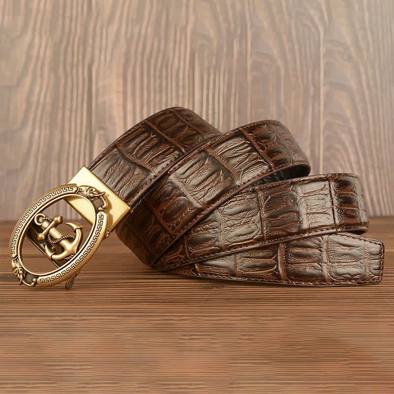Men's Nautical Anchor Crocodile Embossed Leather Belt - image 10
