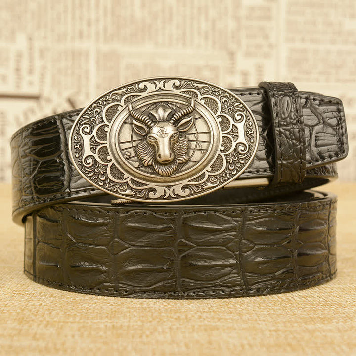 Men's Wild Goat Alligator Pattern Leather Belt - Silver & Black - 46 - image 15