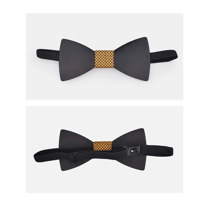 2Pcs Men's Black Wooden Bow Tie Cufflinks Set - image 2