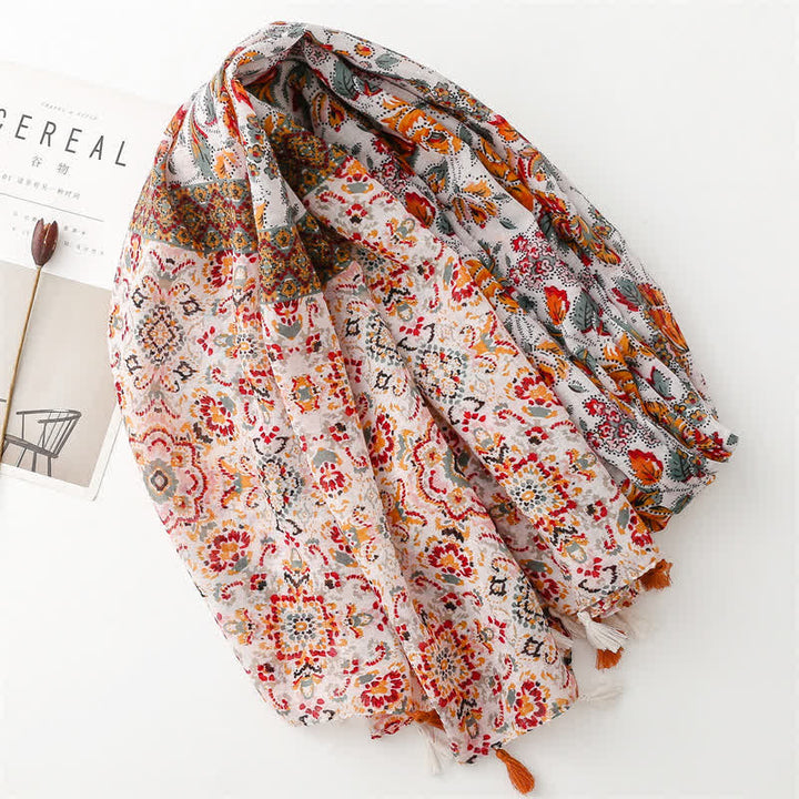 Women's Orange Bohemian Ethnic Beach Cape Scarf - image 3