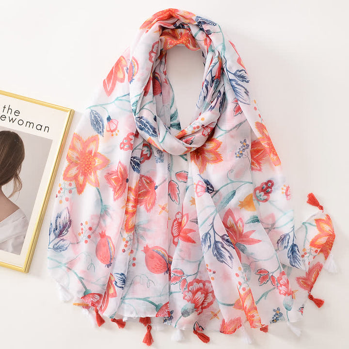 Women's Thin Lovely Butterfly Floral Tassel Scarf - Style #35 - image 40