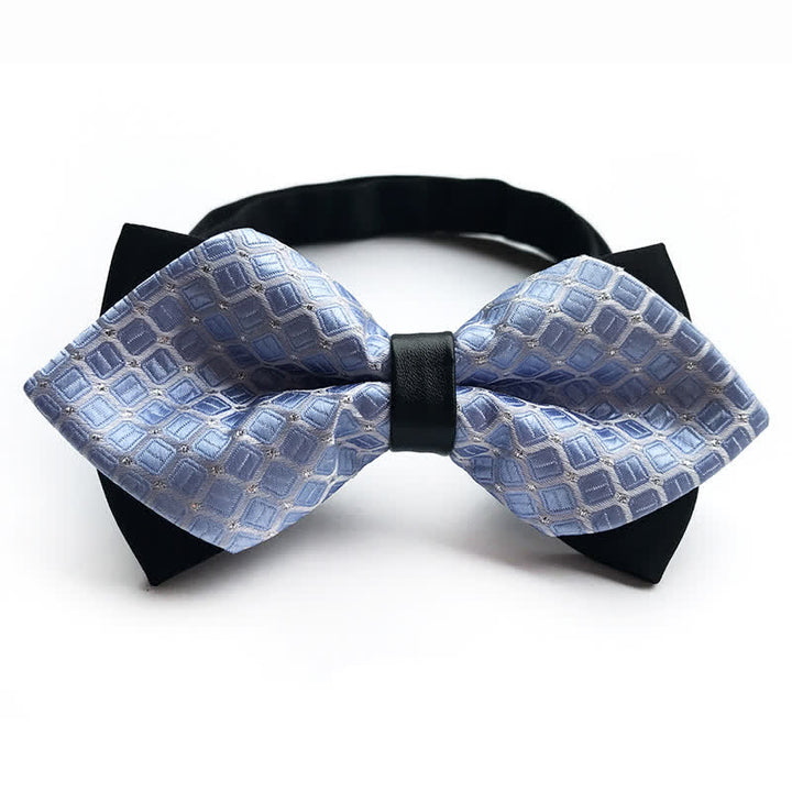 Men's Dotted Diamond Double-layer Pointy Bow Tie - Light Blue - image 7