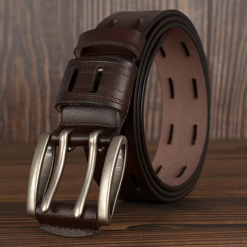 Men's Casual Double Prong Trouser Leather Belt - Coffee - 46 - image 0