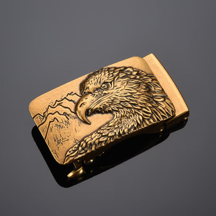 Men's DIY Carved Eagle Head Automatic Buckle Leather Belt - Antique Gold - Without Belt - image 6