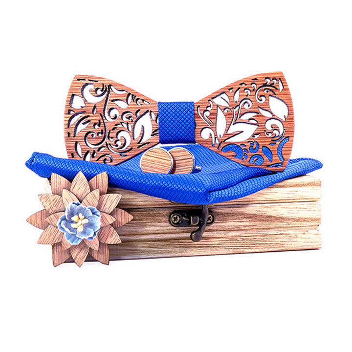 4Pcs Men's Plant Hollow Wooden Bow Tie Set - Royal - image 9