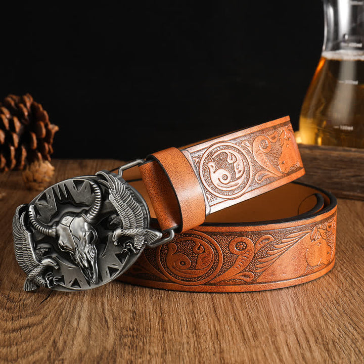 Men's Vintage Bull & Dual Eagles Leather Belt - Style #8 - 42 - image 18