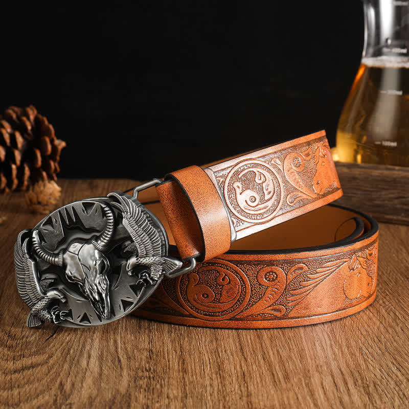 Men's Vintage Bull & Dual Eagles Leather Belt - Style #8 - 42 - image 18