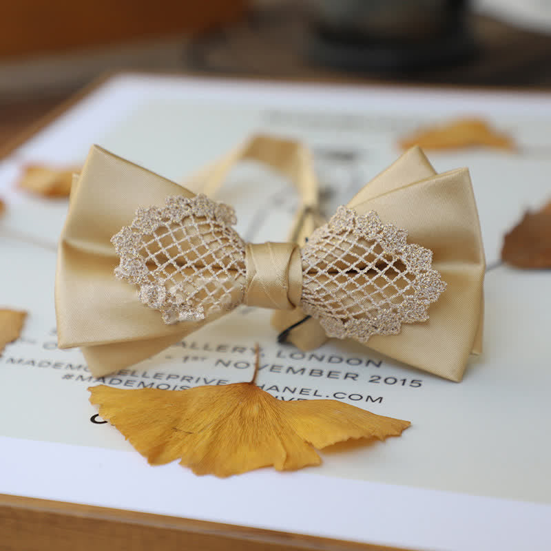 Men's Elegant Flower Lace Bow Tie - Champagne - image 9