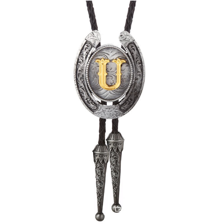 Modern Western Horseshoe Initial Letter A To Z Bolo Tie - Silver - U - image 51
