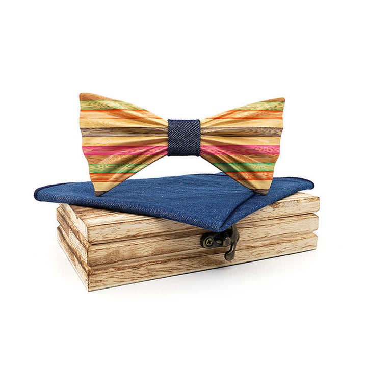 2Pcs Men's Rainbow Wrinkle Wooden Bow Tie Set - Blue - image 0
