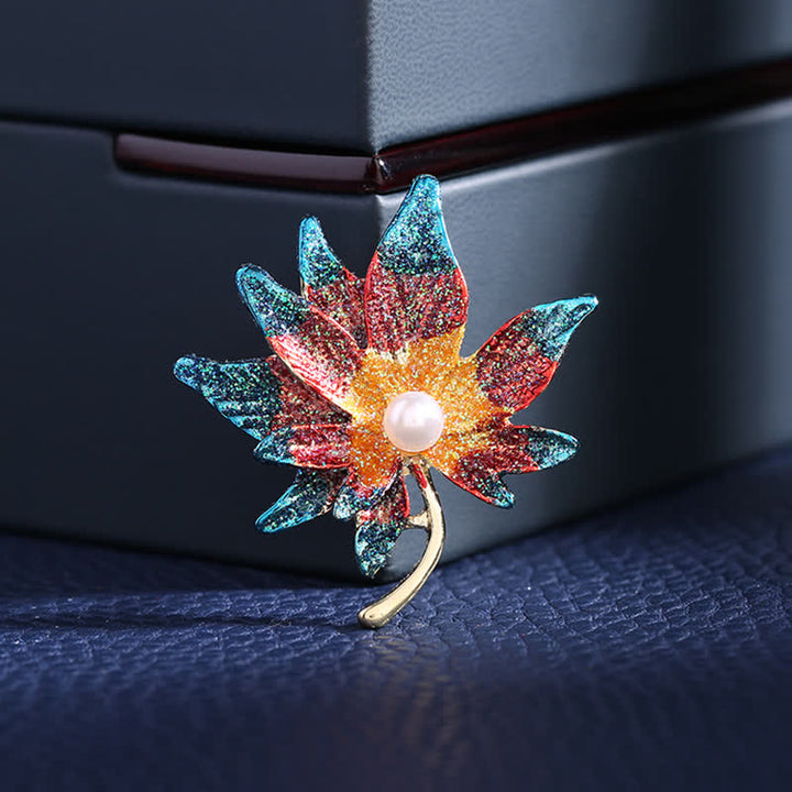Women's Maple Leaf Pearl Brooch - Colored - image 3