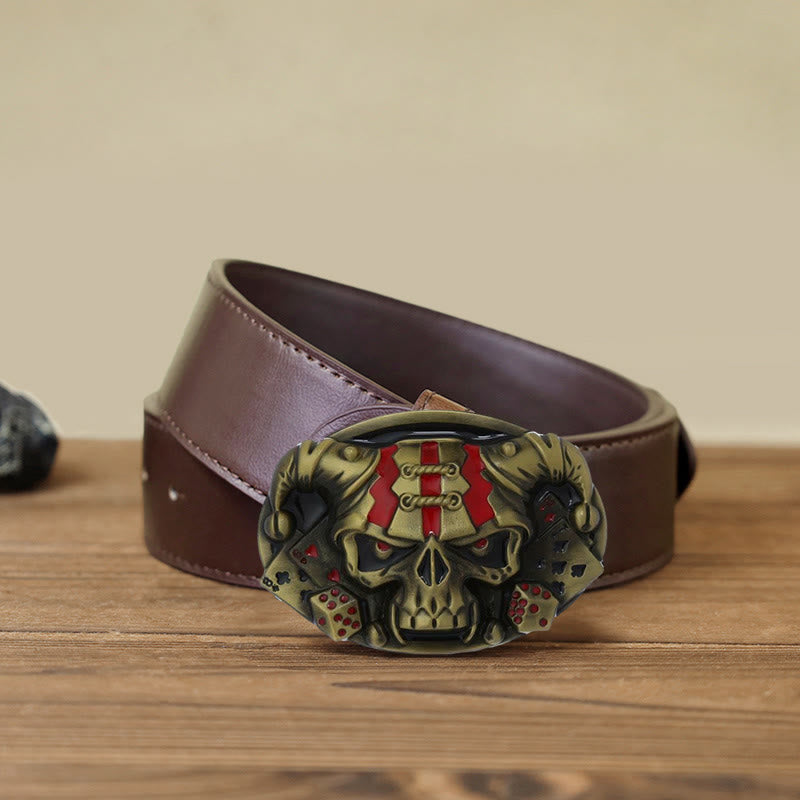 Men's DIY Skull Clown Joker Buckle Leather Belt - Antique Bronze - Brown PU Belt (40) - image 14