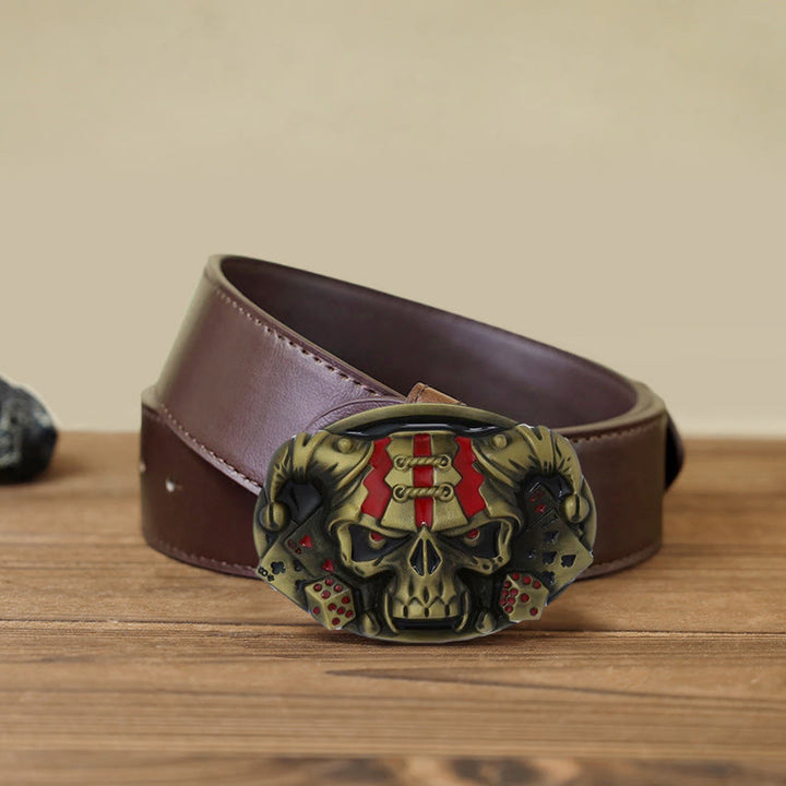 Men's DIY Skull Clown Joker Buckle Leather Belt - Antique Bronze - Brown PU Belt (40) - image 14