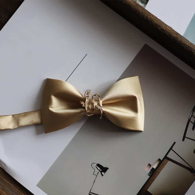 Men's Gold Vine Leaf Silky Sateen Bow Tie - Champagne - image 9