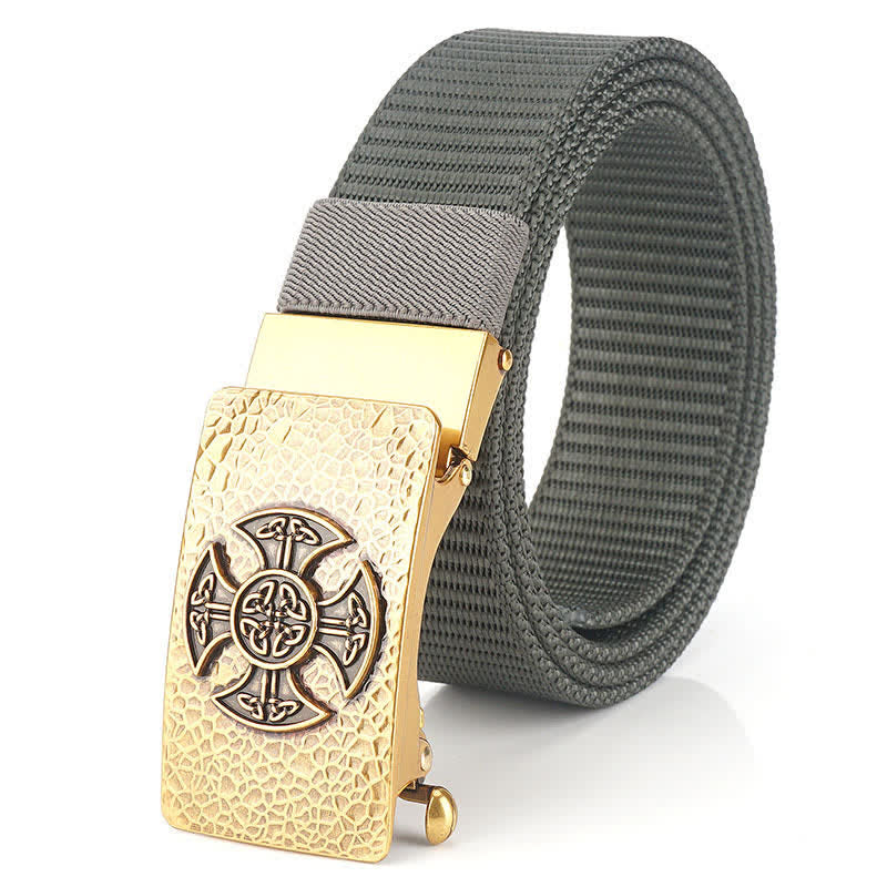 Men's Retro Style Leisure Nylon Belt - Gray / Gold - 48" - image 12