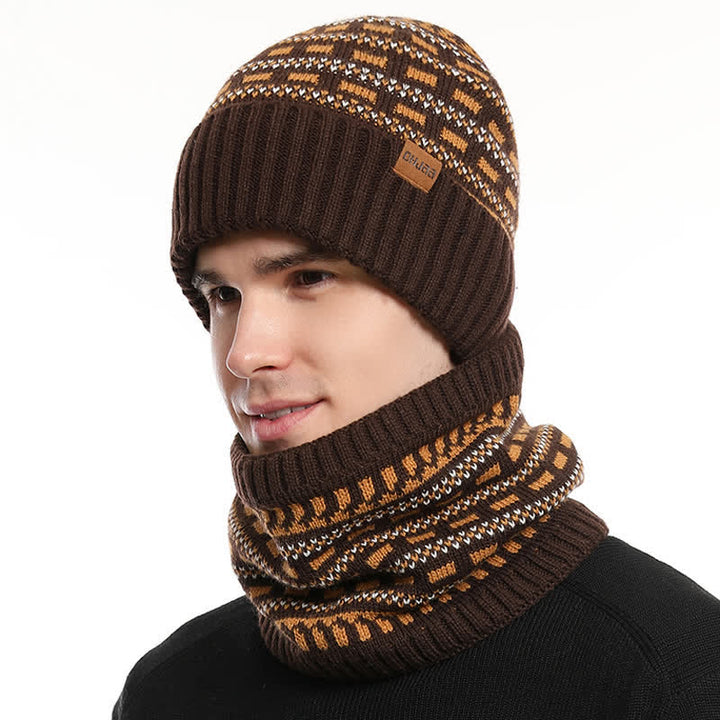 3Pcs Loose Double Layer Knit Hat Scarf Gloves Set - Coffee - Adjustable (22"-23 5/8") - image 11