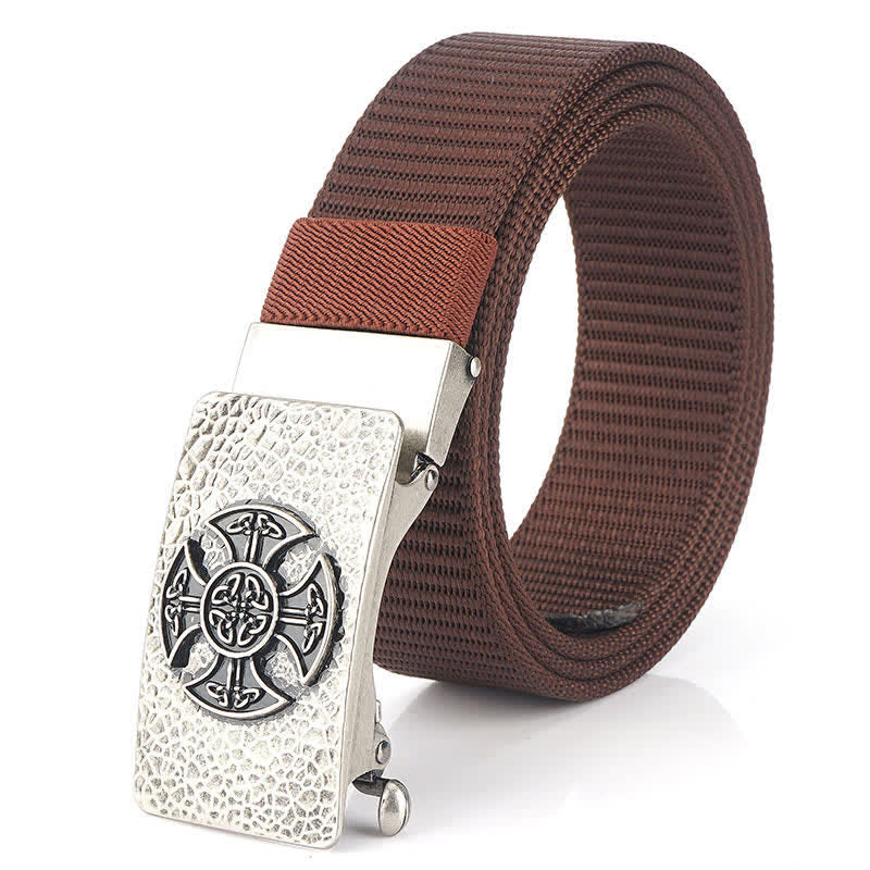Men's Retro Style Leisure Nylon Belt - Brown / Silver - 48" - image 21