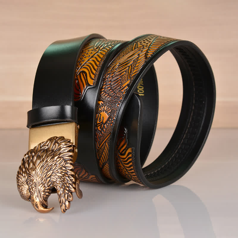 Men's Intricate Eagle Head Automatic Buckle Leather Belt - image 1