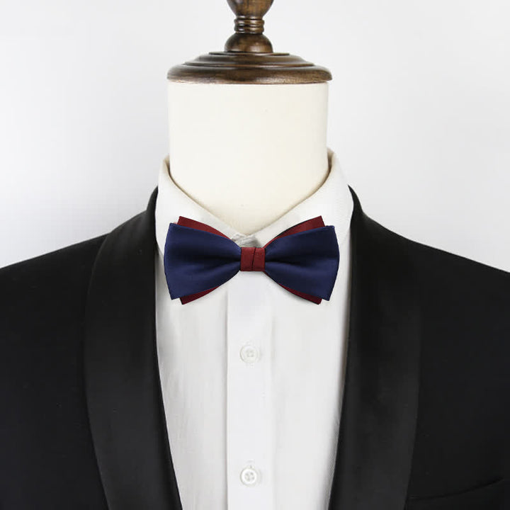 Men's Double-Layers Color Clash Bow Tie - image 5