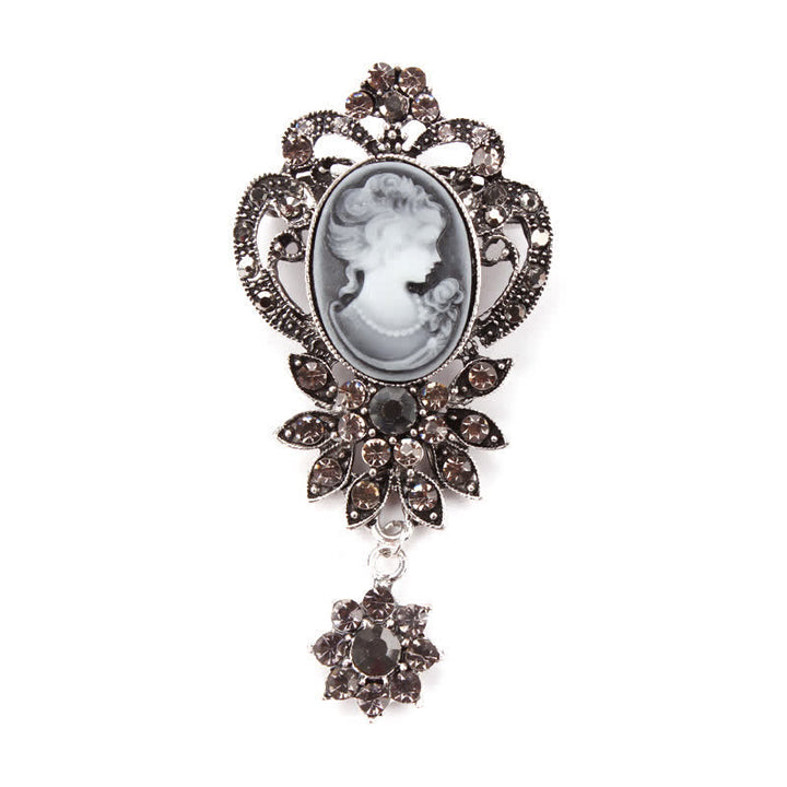 Women's Antique Cameo Lady Flower Brooch - Silver - image 4