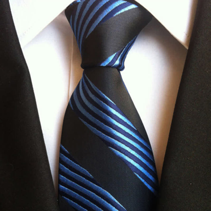 Men's Classy Colorful Striped Necktie - Black & Blue - image 4