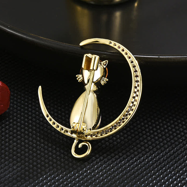 Women's Meniscus Moon Kitty Brooch - image 3