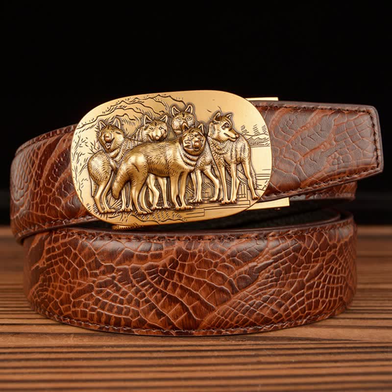 Men's Pack Of Wolves Crocodile Pattern Leather Belt - Brown / Crocodile Claw - 44 - image 16