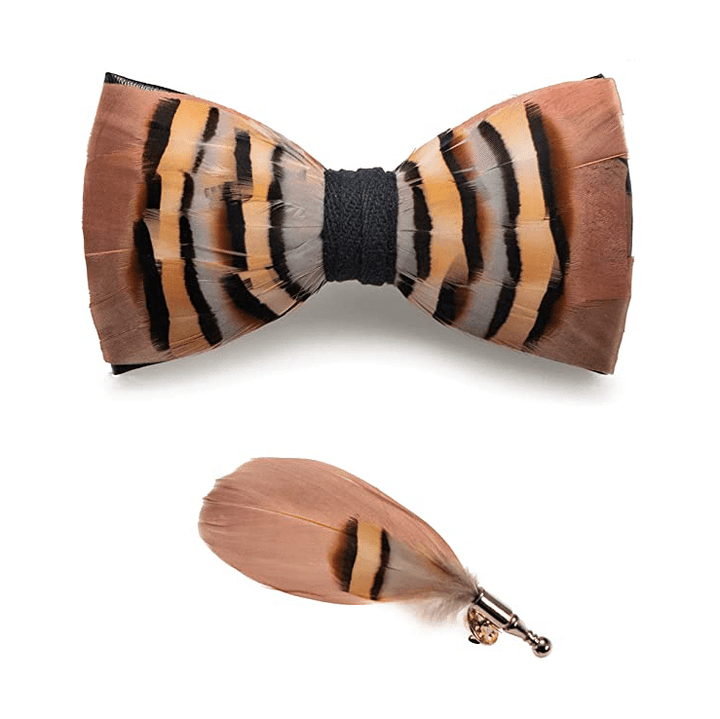 Kid's Brown & LightCoral Genius Chinchilla Feather Bow Tie with Lapel Pin - image 5