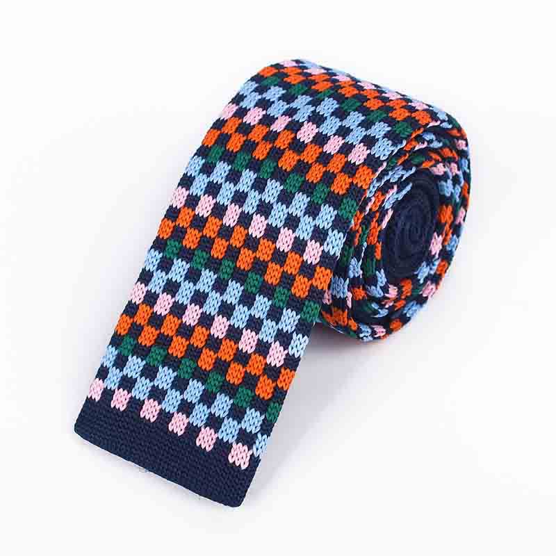 Men's Colorful Pixel Square Knitted Necktie - Navy - image 0