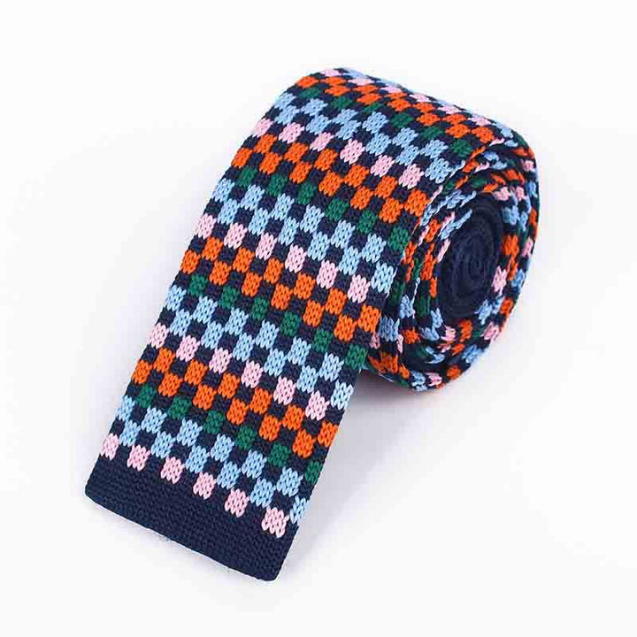Men's Colorful Pixel Square Knitted Necktie - Navy - image 0