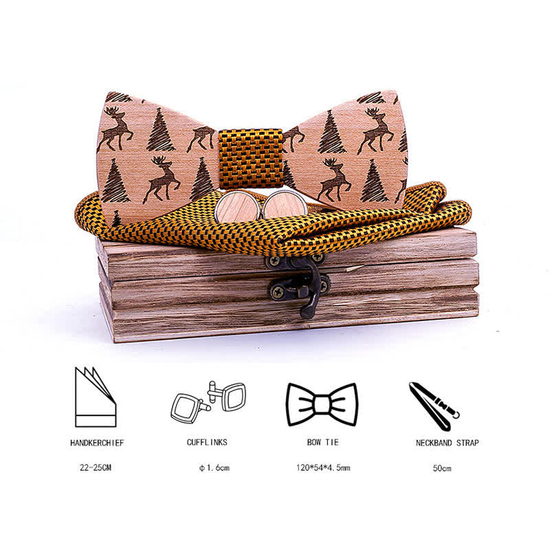 3Pcs Men's Christmas Tree Deer Pattern Wooden Bow Tie Set - image 3