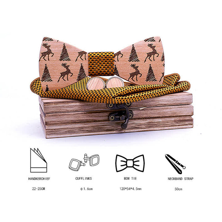 3Pcs Men's Christmas Tree Deer Pattern Wooden Bow Tie Set - image 3