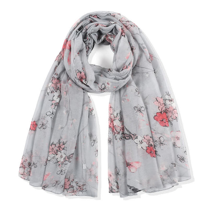 Women's Elegant Vibrant Floral Long Wrap Scarf - Gray - image 7