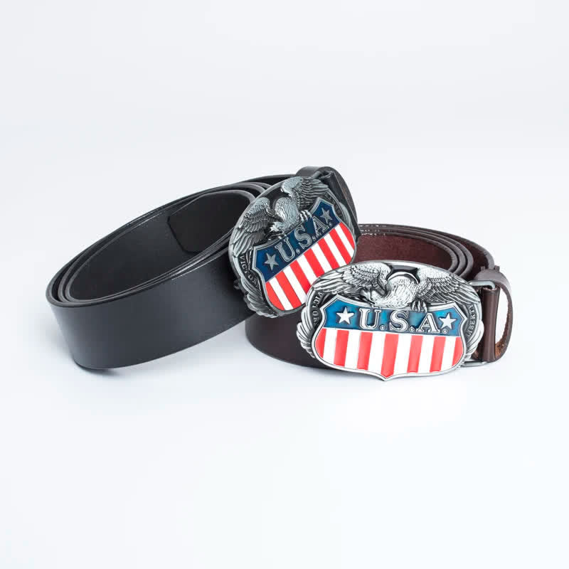 Men's Personality USA Flag Flying Eagle Leather Belt - image 1