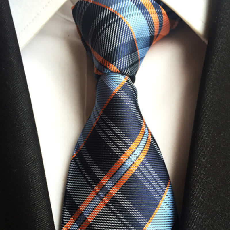 Men's Modernity Business Plaid Necktie - Orange & Blue - image 0