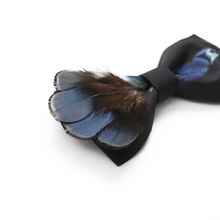Black & Blue Magpie Feather Bow Tie - image 2