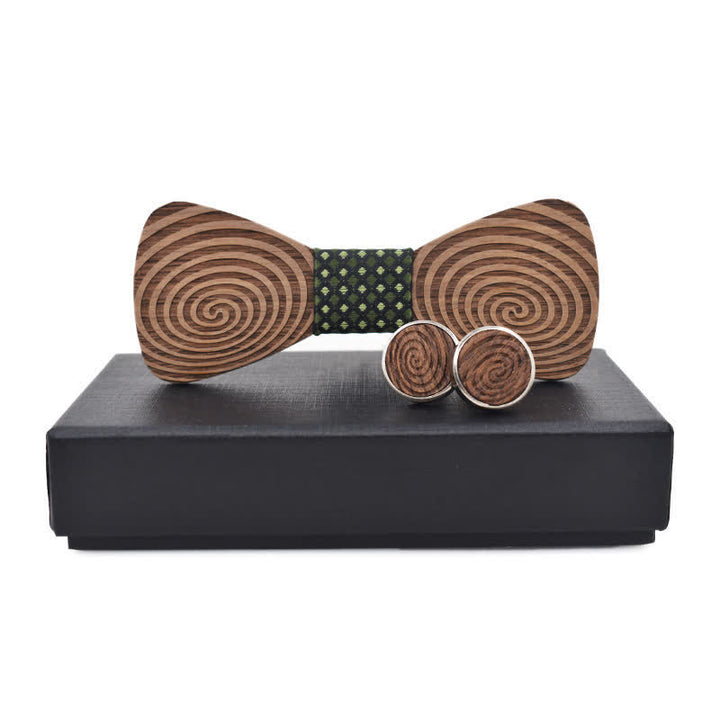 2Pcs Men's Hypnosis Swirl Printing Wooden Bow Tie Set - Green - image 9