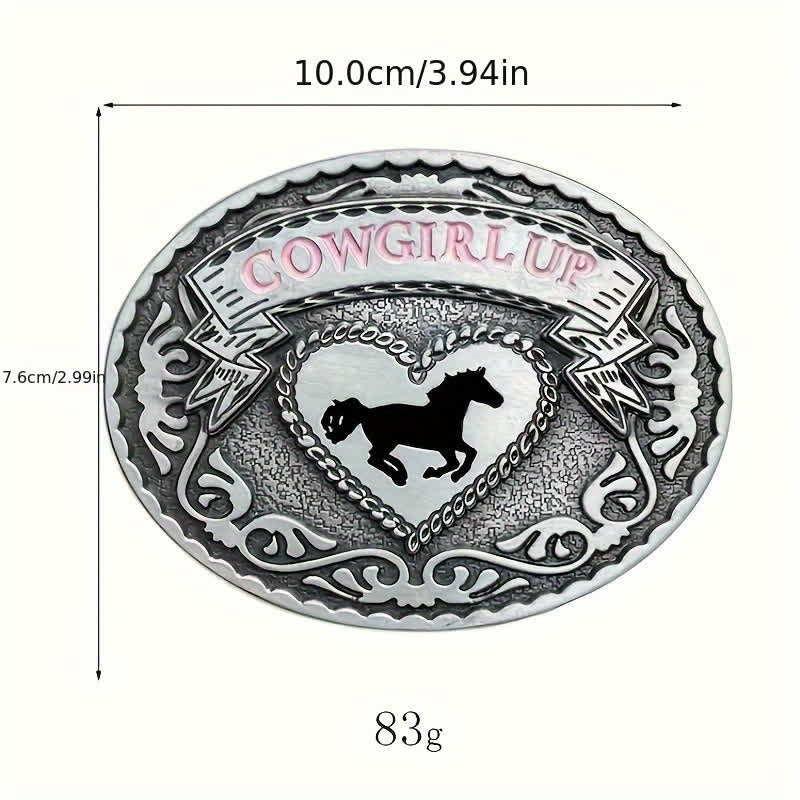 Women's DIY Silver Cowgirl Up Buckle Leather Belt - image 2