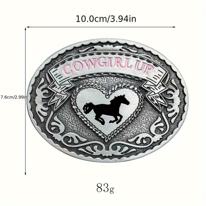 Women's DIY Silver Cowgirl Up Buckle Leather Belt - image 2