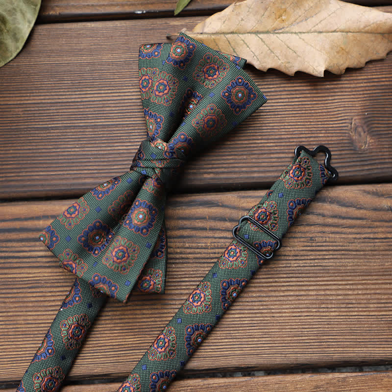 Men's British Striped Floral Bow Tie - Green Geometry - image 18