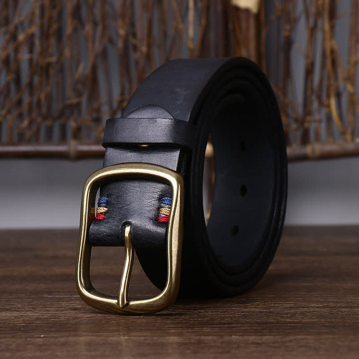 Men's Vintage Thicken Pure Cowhide Leather Belt - Black - 46 - image 4